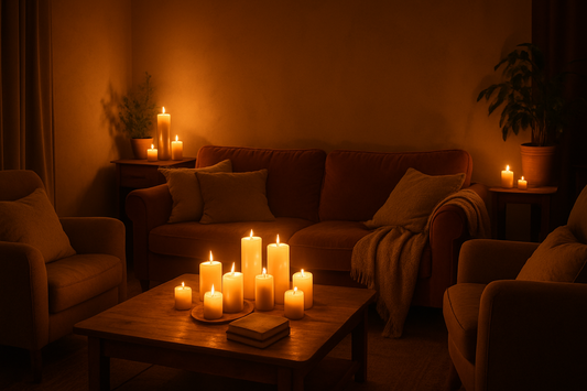 Cozy living room with candlelight – handmade candle scents for relaxation