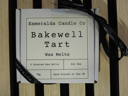 Esmeralda Candle Co Bakewell Tart wax melts gift box with 9 scented soy wax melts, 70g, hand poured in the UK, sweet dessert-inspired fragrance.