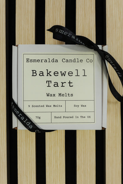 Esmeralda Candle Co Bakewell Tart wax melts gift box with 9 scented soy wax melts, 70g, hand poured in the UK, sweet dessert-inspired fragrance.