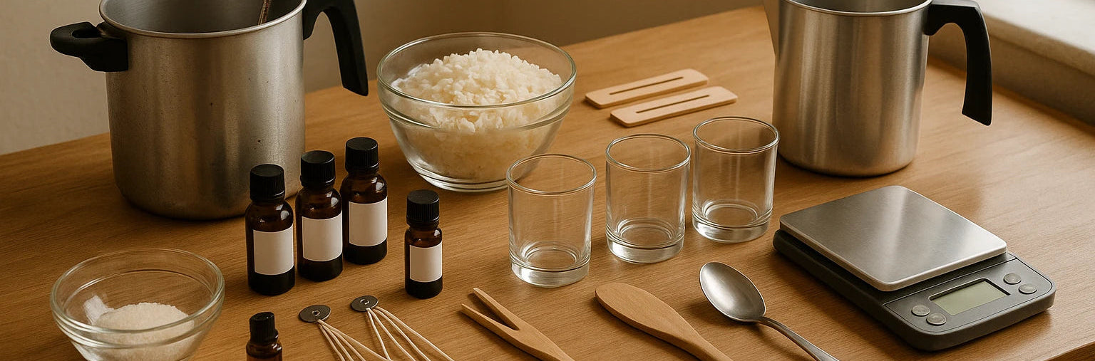 Baking ingredients and utensils on a wooden table with a window in the background.