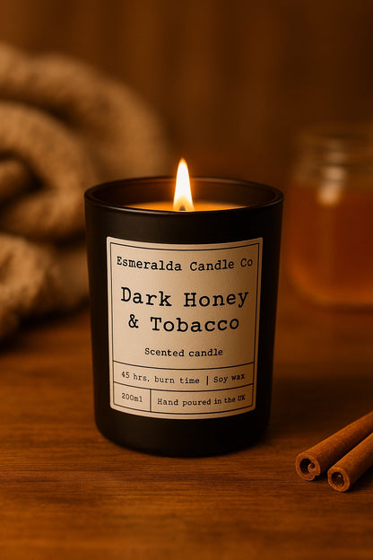 dark fired tobacco candle Honey + The Kindred Folk followed by delicate floral notes of Damask rose and vanilla flower Smokey Tobacco Barn 8 oz